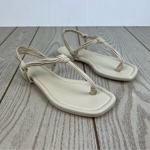 Vince Deja Knotted Leather T-strap Thong Sandals 7M Moonlight (Cream) $225